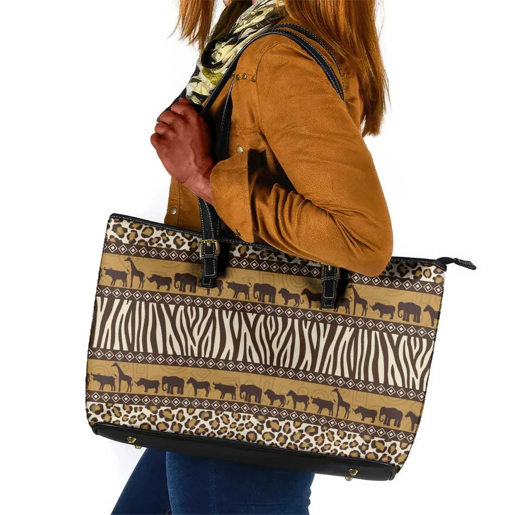 Leopards and Zebra Skins Leather Tote Bag Mix African Pattern LT15