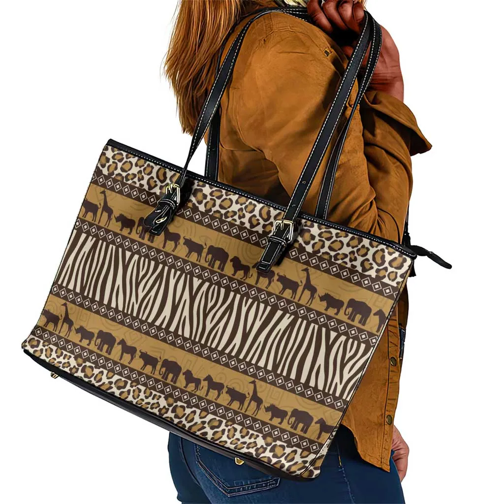 Leopards and Zebra Skins Leather Tote Bag Mix African Pattern LT15