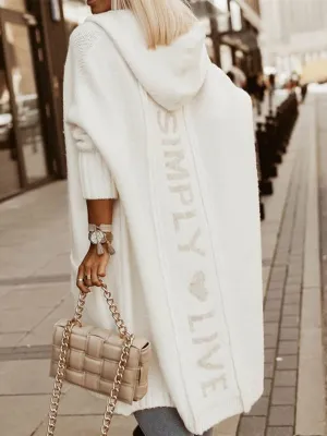 Letter Back Hooded Longline Knit Cardigan