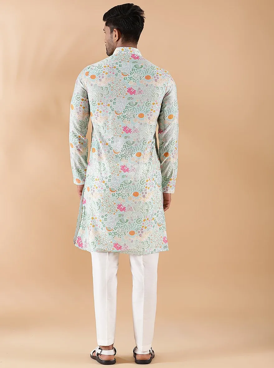 Light Blue Printed Kurta | The Kurta Company