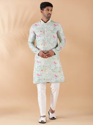 Light Blue Printed Kurta | The Kurta Company