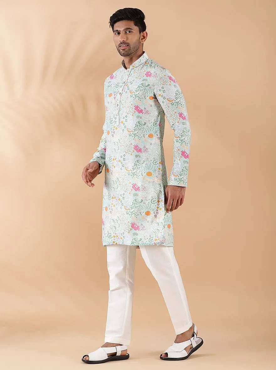 Light Blue Printed Kurta | The Kurta Company
