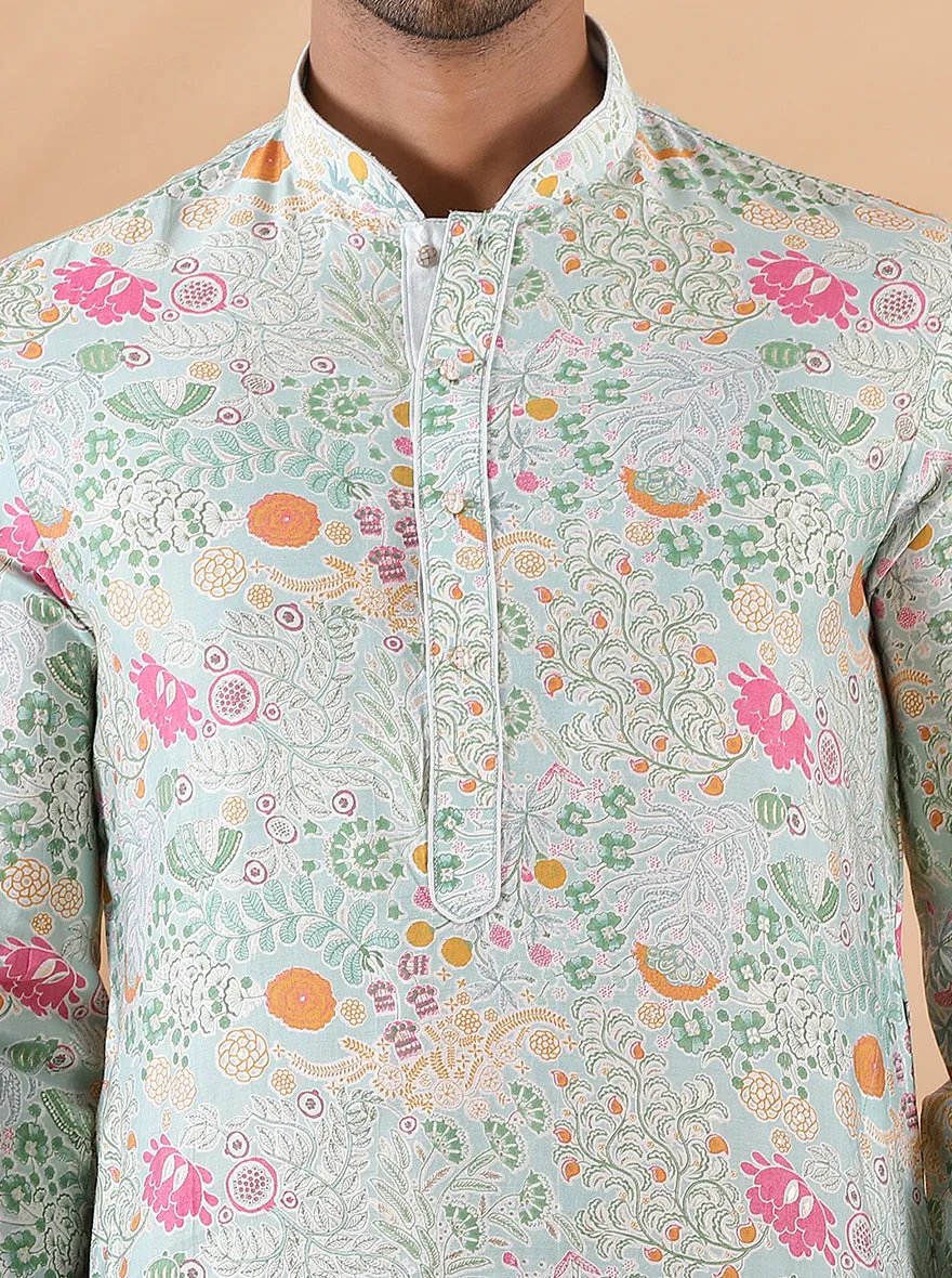 Light Blue Printed Kurta | The Kurta Company
