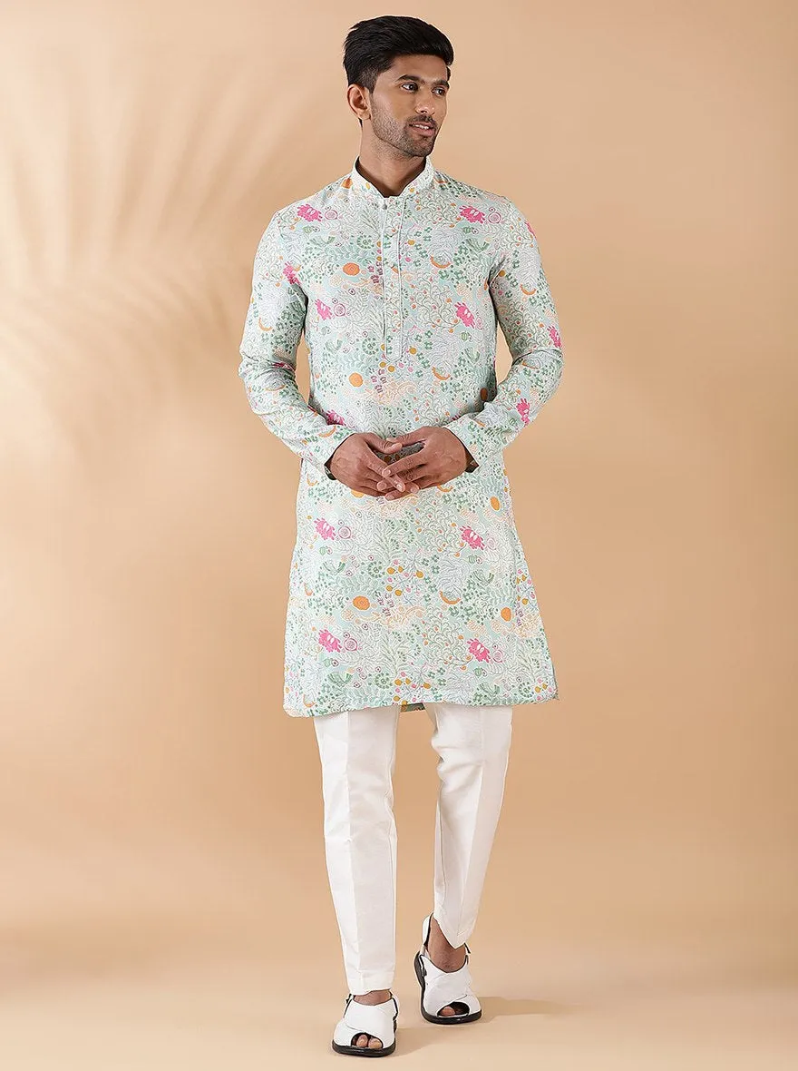 Light Blue Printed Kurta | The Kurta Company