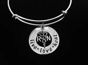 Live Love Heal RN Nurse Expandable Charm Bracelet Adjustable Silver Bangle Gift