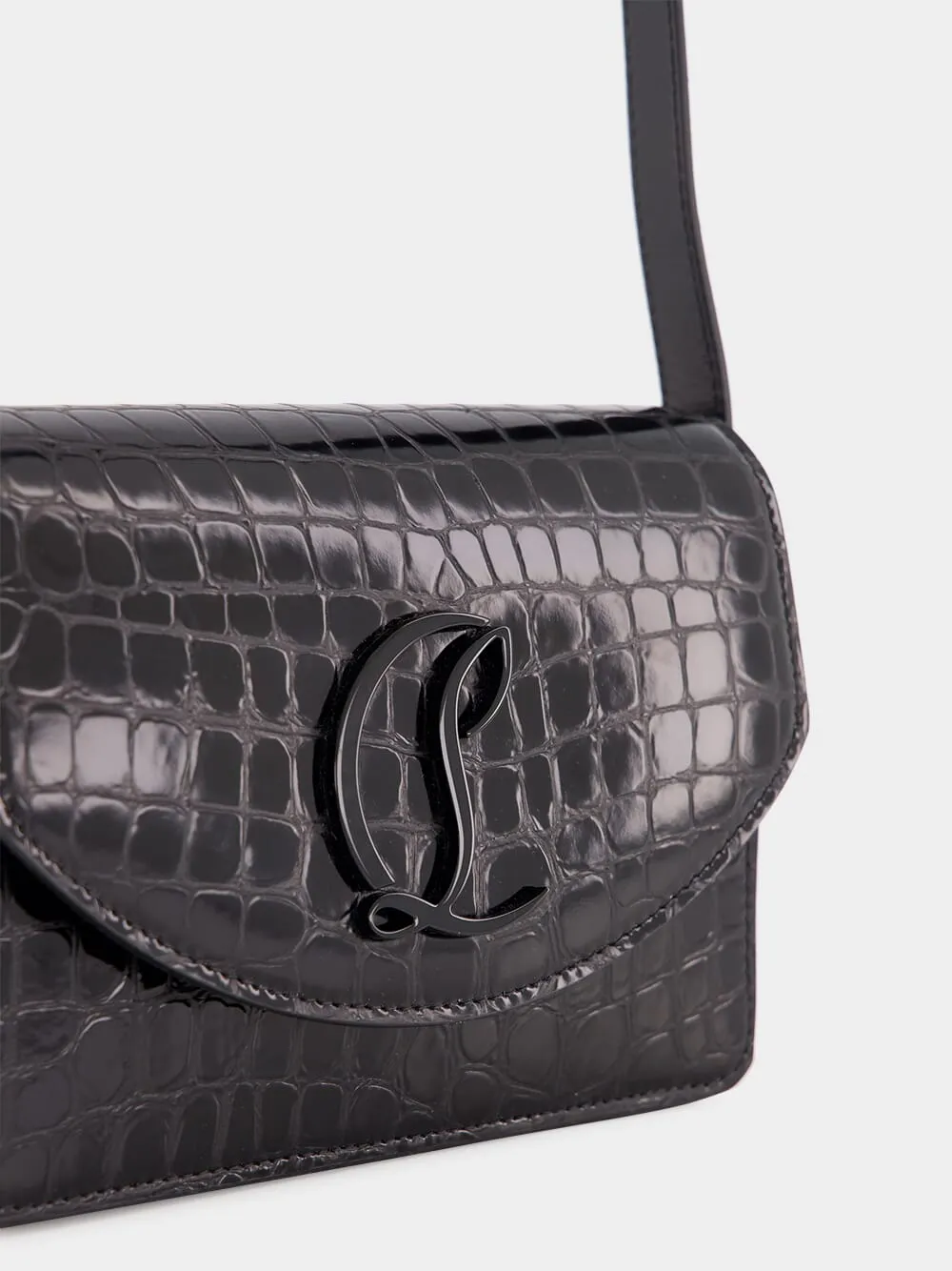 Loubi54 Black Alligator-Embossed Bag