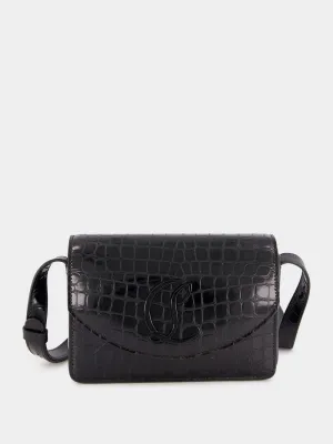 Loubi54 Black Alligator-Embossed Bag