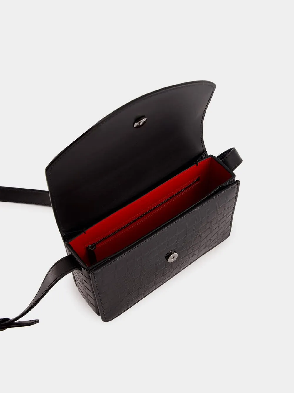 Loubi54 Black Alligator-Embossed Bag