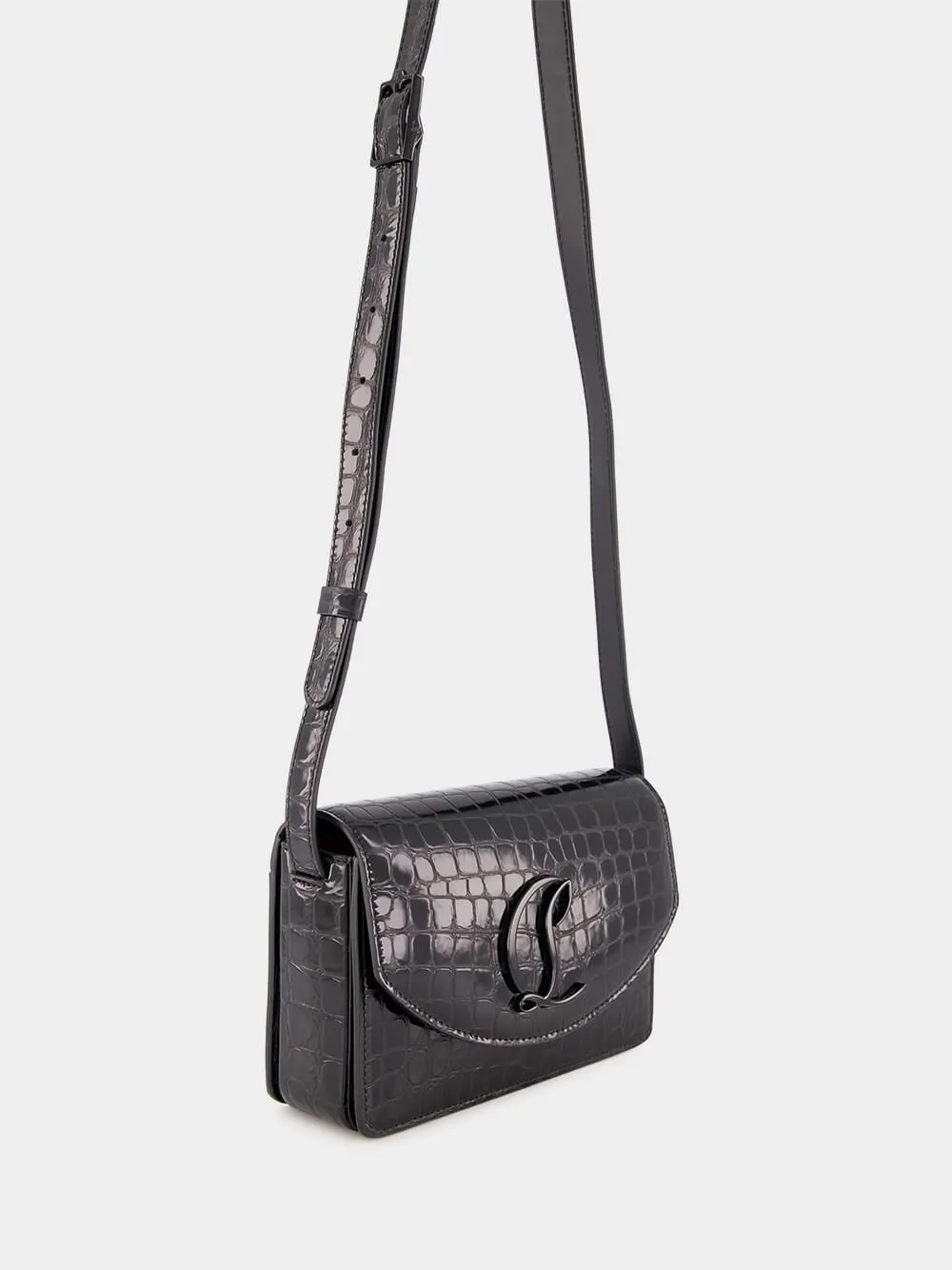 Loubi54 Black Alligator-Embossed Bag