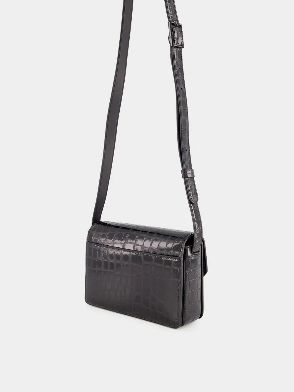 Loubi54 Black Alligator-Embossed Bag