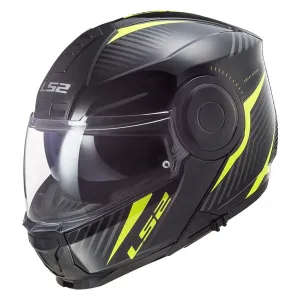 LS2 Horizon Motorcycle Modular Helmet - Skid Graphic Black/Hi-Viz Yell