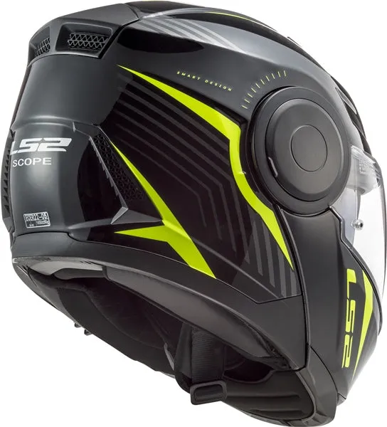 LS2 Horizon Motorcycle Modular Helmet - Skid Graphic Black/Hi-Viz Yell