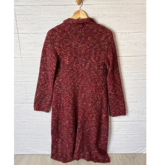 Lucky Brand Sweater Womens Size Small Red Marled Longline Open Cardigan Duster