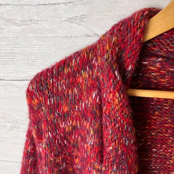 Lucky Brand Sweater Womens Size Small Red Marled Longline Open Cardigan Duster
