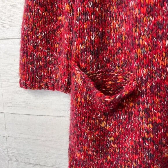 Lucky Brand Sweater Womens Size Small Red Marled Longline Open Cardigan Duster