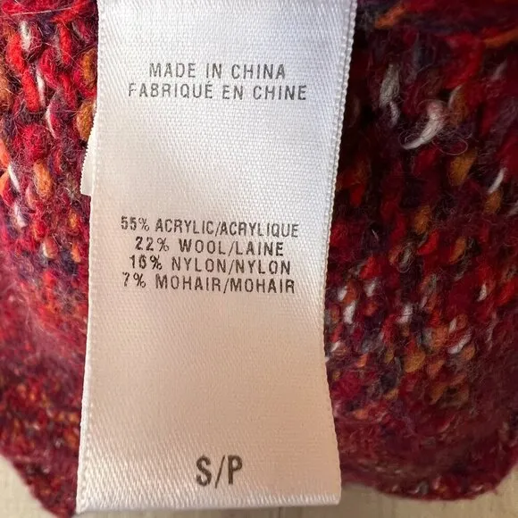 Lucky Brand Sweater Womens Size Small Red Marled Longline Open Cardigan Duster