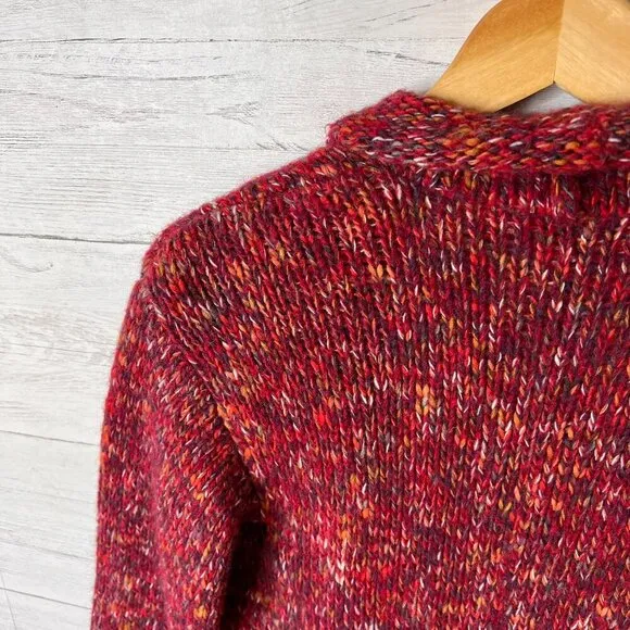 Lucky Brand Sweater Womens Size Small Red Marled Longline Open Cardigan Duster