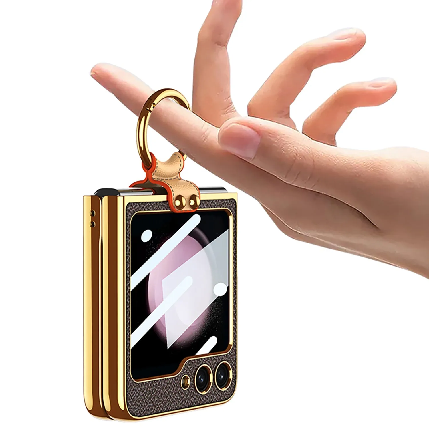Luxury Leather Samsung Z Filp5 Phone Case With Crossbody Rope