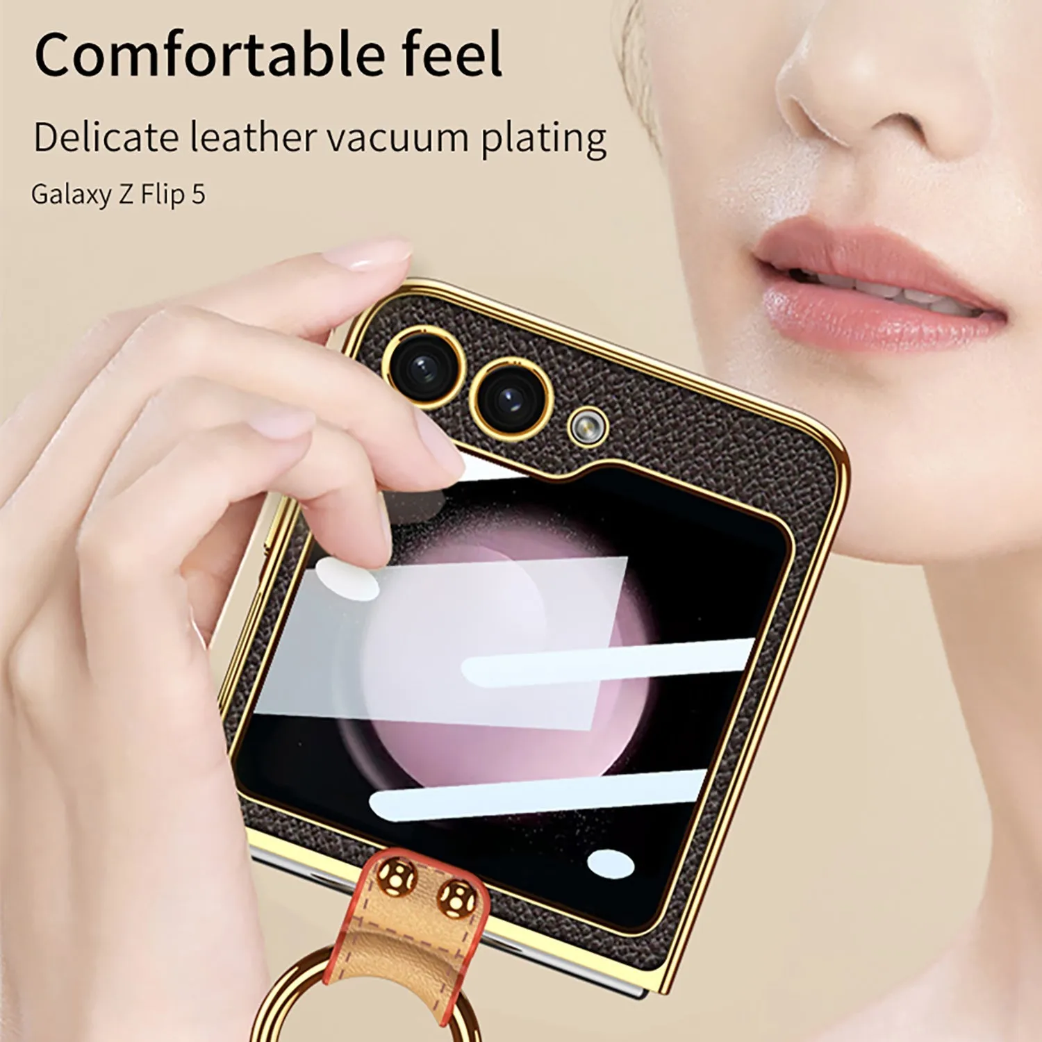 Luxury Leather Samsung Z Filp5 Phone Case With Crossbody Rope