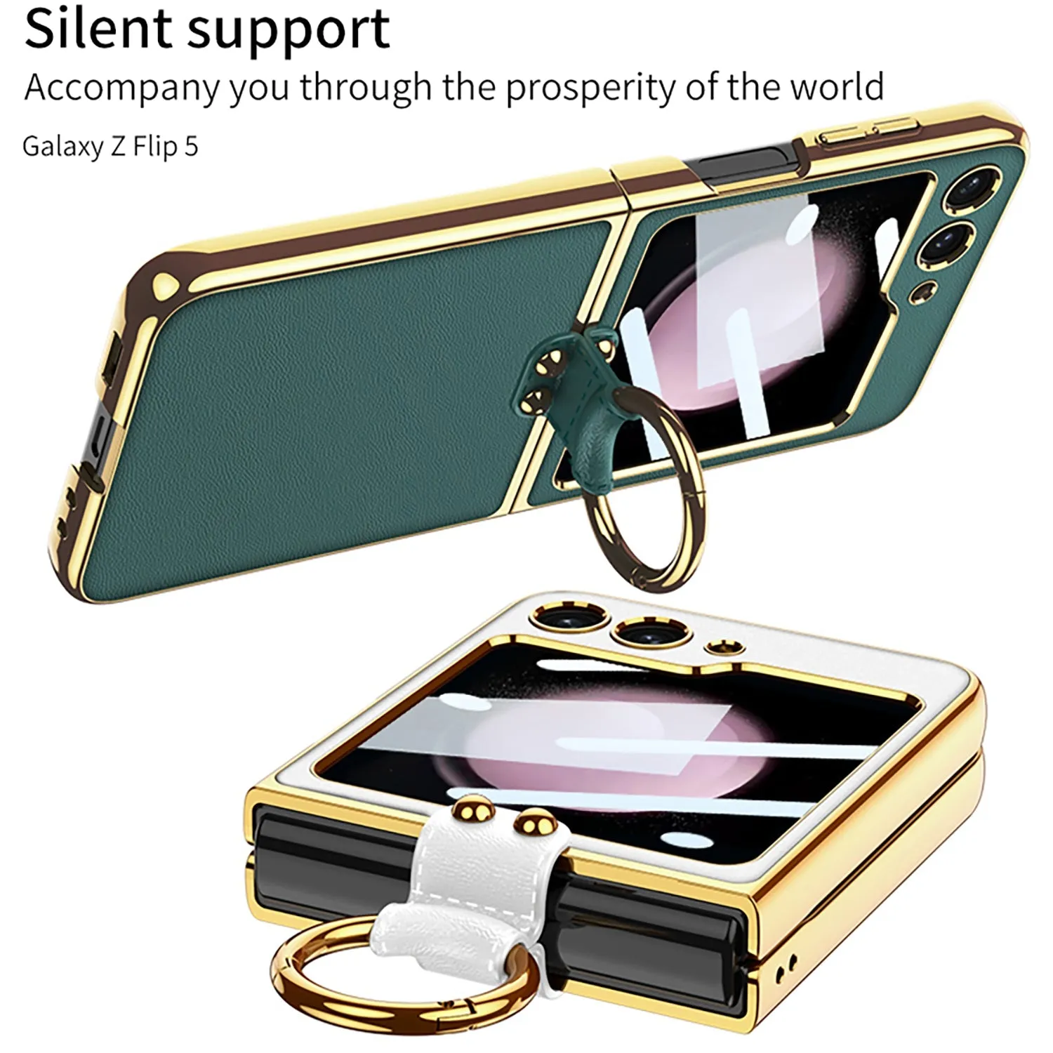 Luxury Leather Samsung Z Filp5 Phone Case With Crossbody Rope
