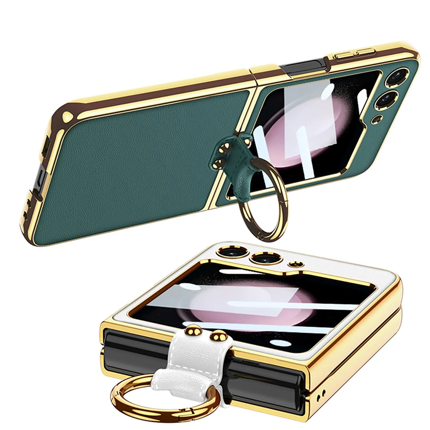 Luxury Leather Samsung Z Filp5 Phone Case With Crossbody Rope