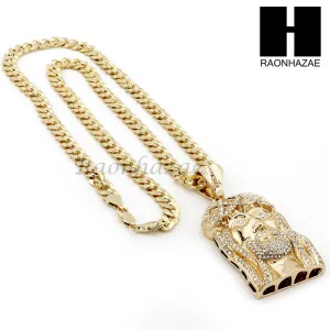 MEN LIL WAYNE JESUS FACE & DIAMOND CUT CUBAN 24" 30" 36" CHAIN NECKLACE