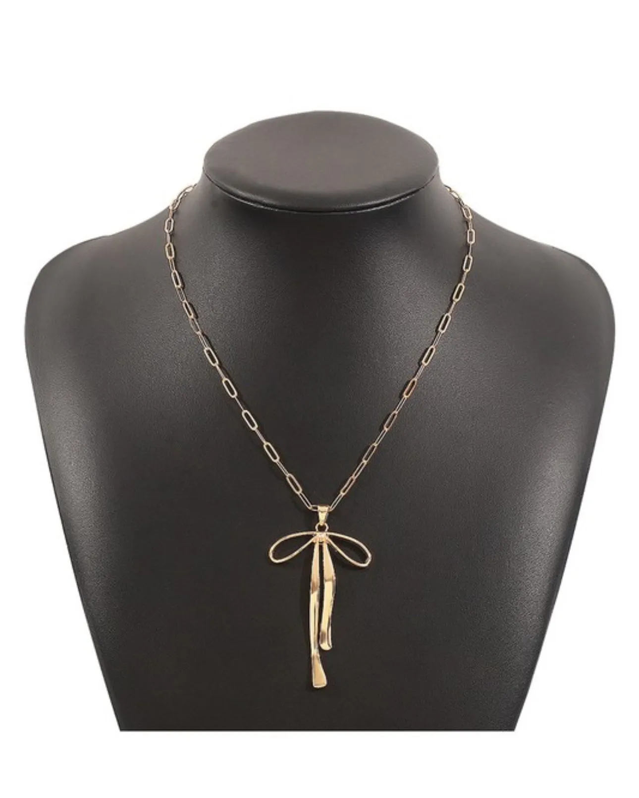 Metal Bow Pendant Necklace Gold