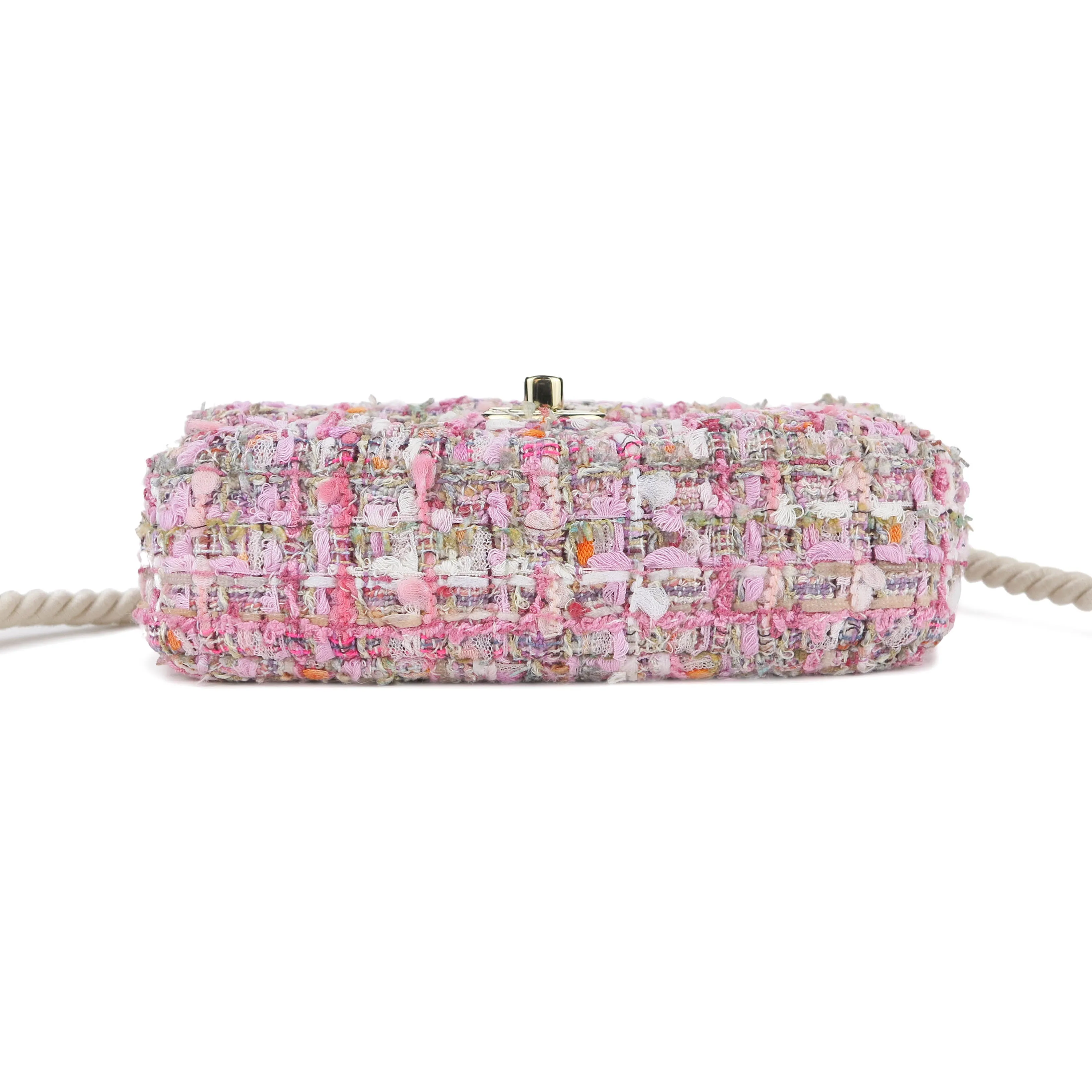 Mini Pearl Handle Flap Bag in Pink Tweed