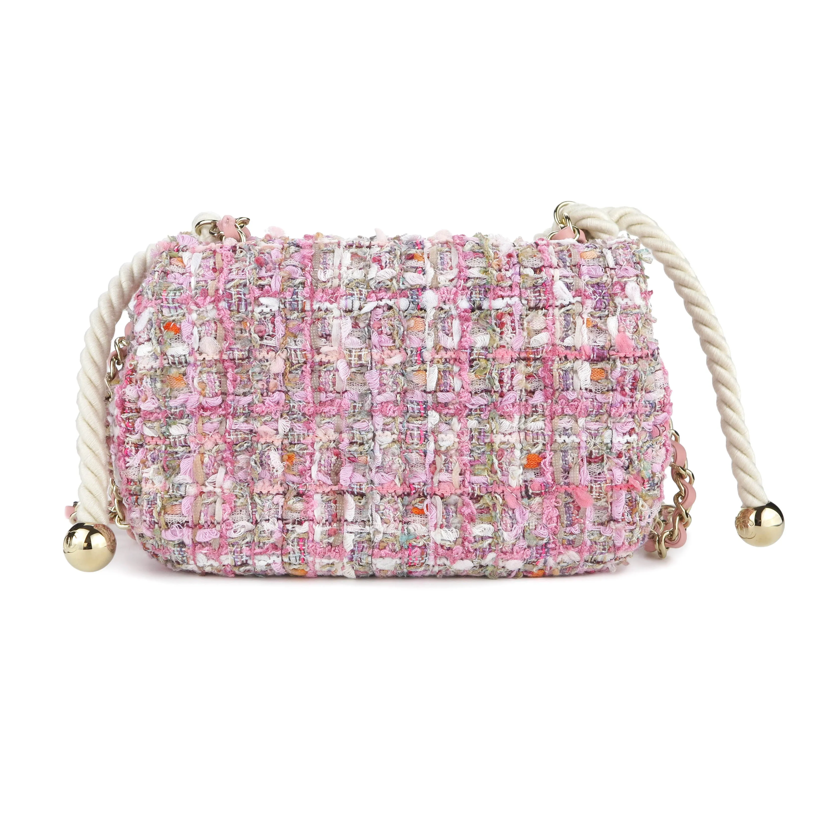 Mini Pearl Handle Flap Bag in Pink Tweed