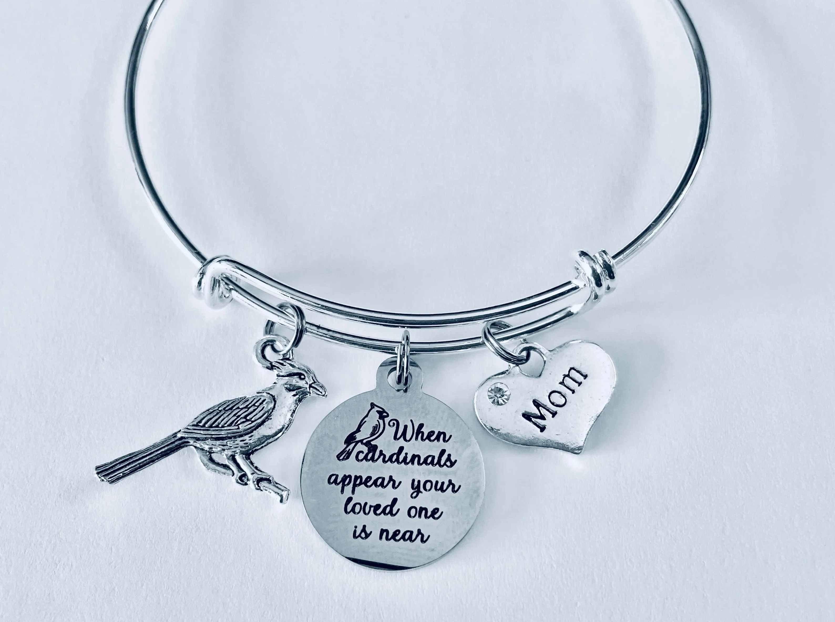Mom Memorial When Cardinals Appear a Loved One is Near Adjustable Memorial Charm Bracelet Expandable