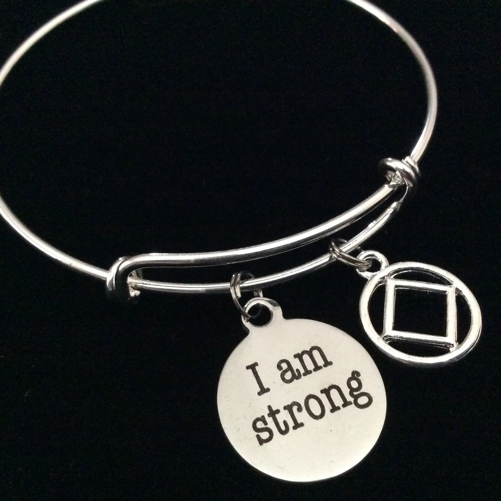 Narcotics Anonymous I AM STRONG Silver Expandable Charm Bracelet Bangle