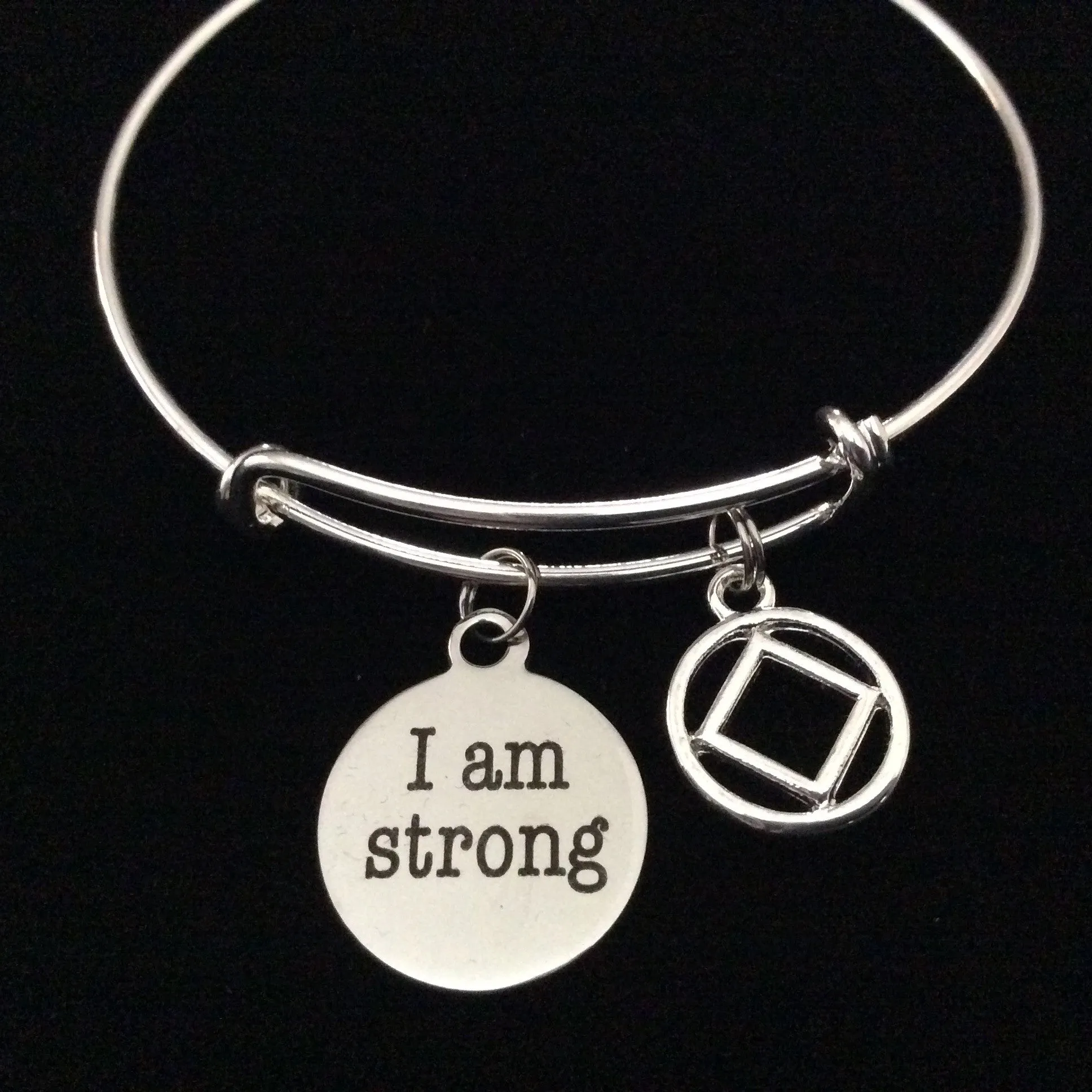 Narcotics Anonymous I AM STRONG Silver Expandable Charm Bracelet Bangle