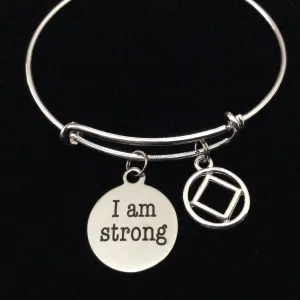 Narcotics Anonymous I AM STRONG Silver Expandable Charm Bracelet Bangle