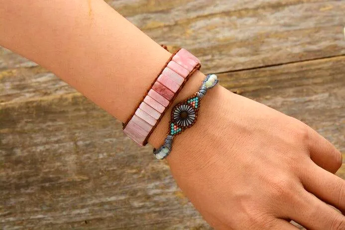 Natural Stone Pink Heart Chakra Bracelet