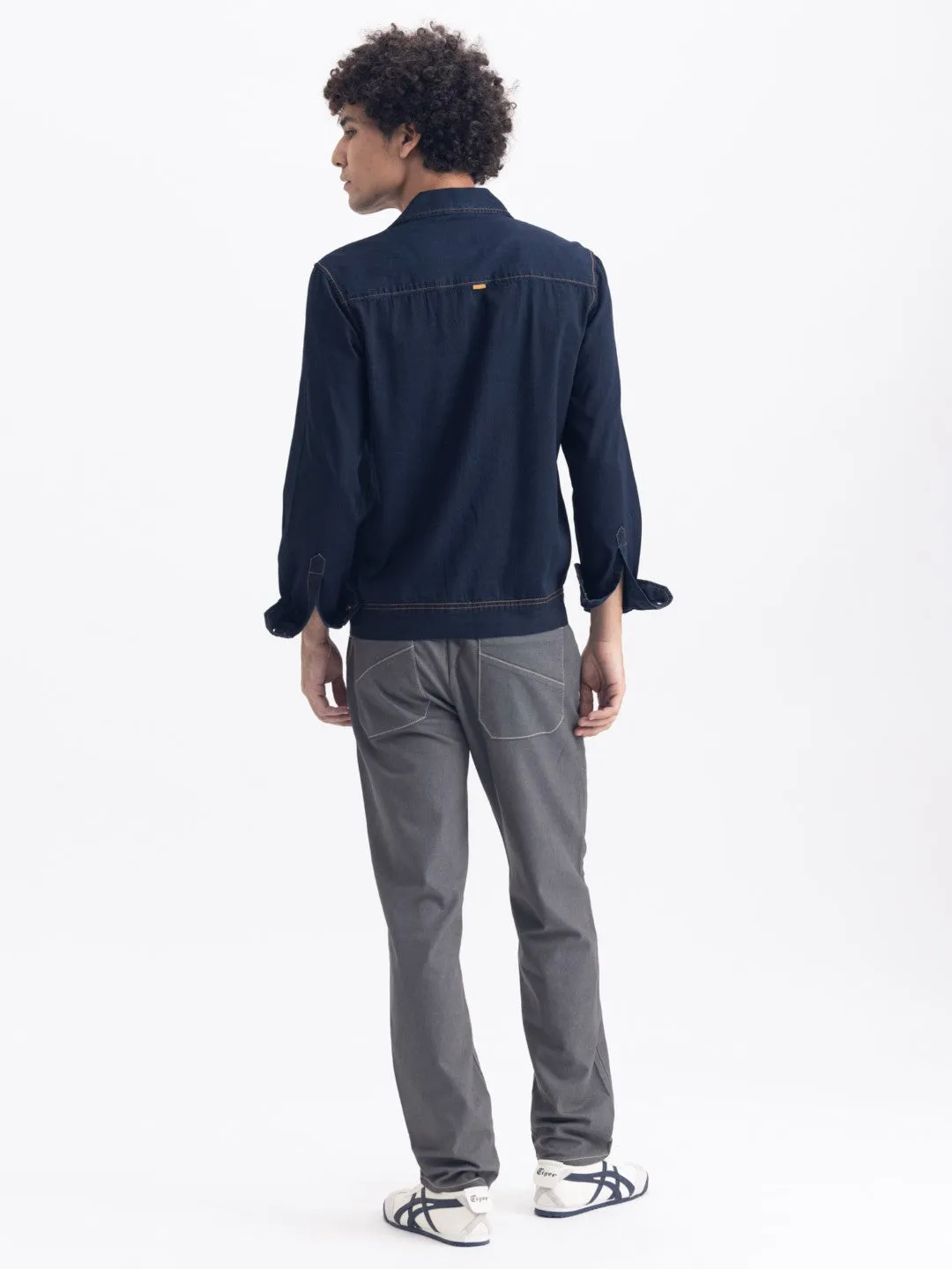 Navy Plain Double Pocket Denim Shirt