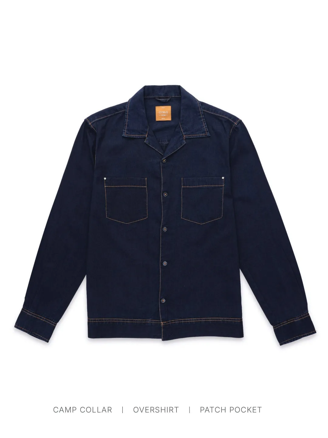 Navy Plain Double Pocket Denim Shirt