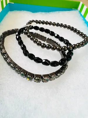 New Beautiful Black 3 layer expandable Bracelet Set by Garbo, Gift box Included!