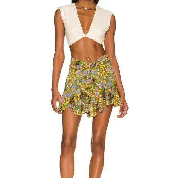 NWT new Free People Ellie floral printed Ivy Combo flared mini skirt skort XS