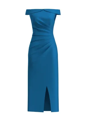 OFF-SHOULDER DRESS IN MIDNIGHT BLUE