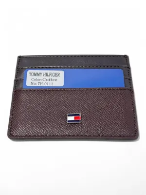 ommy Hilfiger Card Holder Coffee Brown – Slim Leather Wallet for Men with Iconic Flag Logo