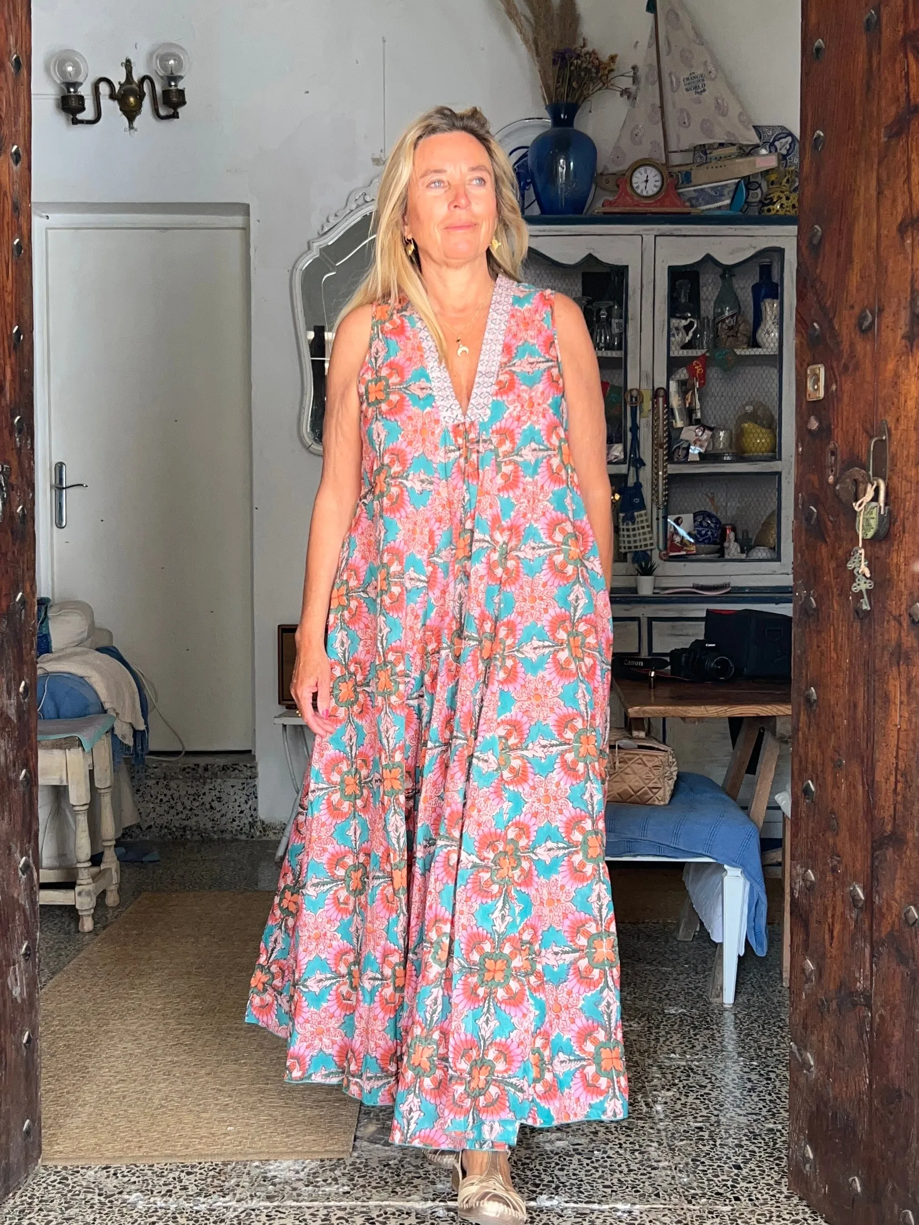 Pam sleeveless maxi boho dress pink flower 🌸