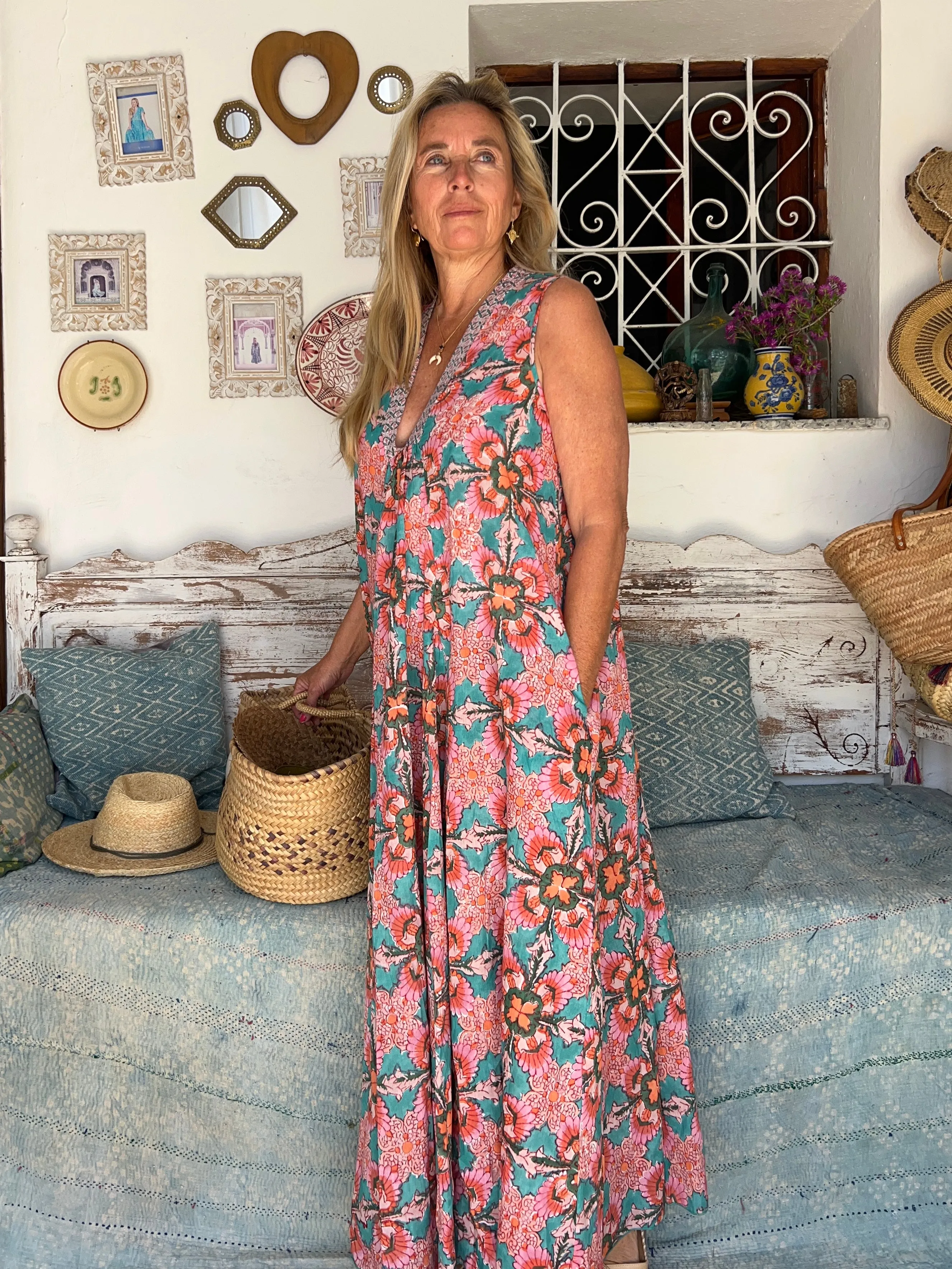 Pam sleeveless maxi boho dress pink flower 🌸