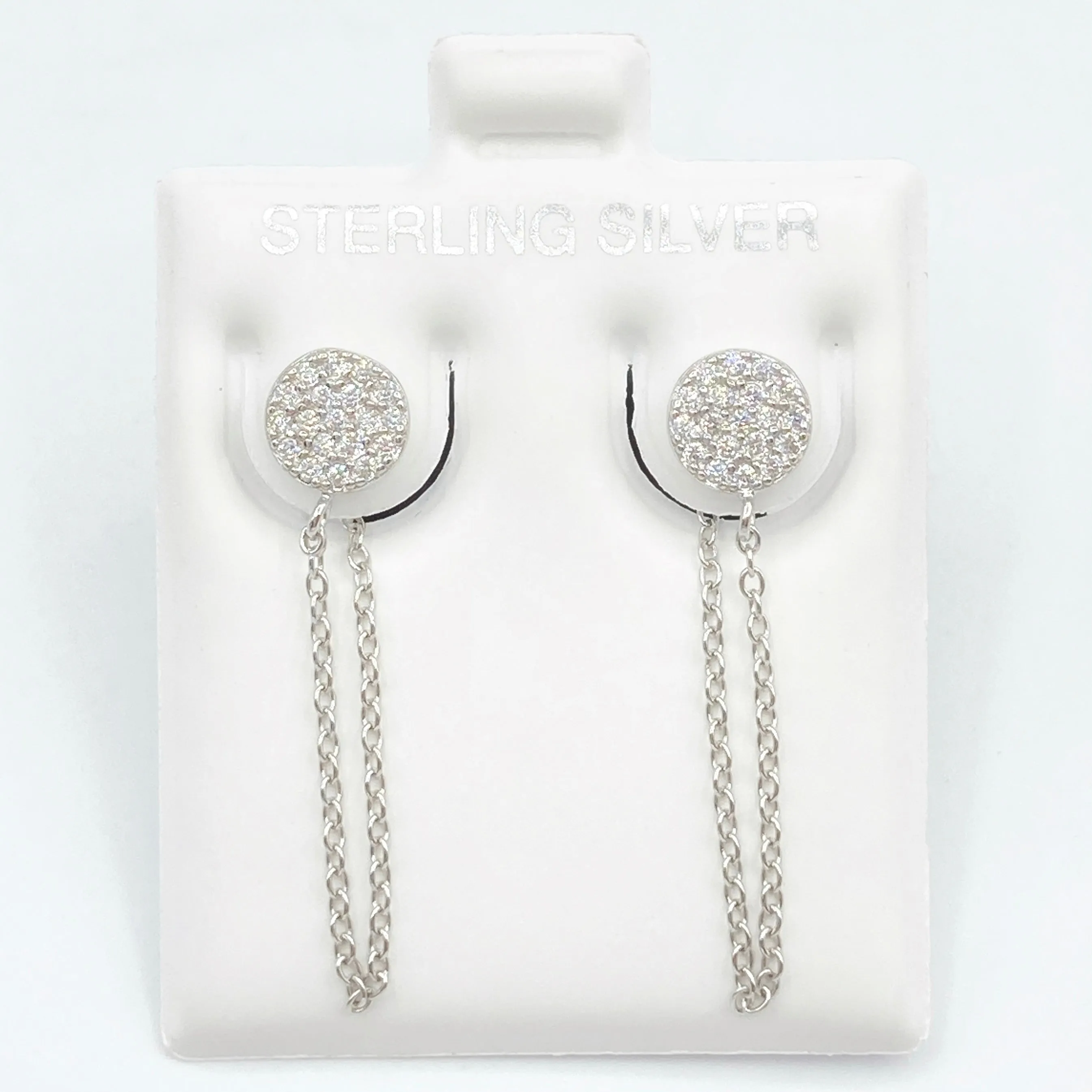 Pave Circle Studs with Chain - Silver or Gold