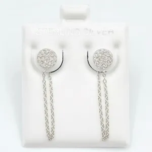 Pave Circle Studs with Chain - Silver or Gold