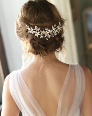 Pearl Bridal Comb, Pearl Wedding Hair Comb, Floral Bridal Hair Comb, Bridal Accessory, Bridal Back Piece, Wedding Back Comb, Bride ~7012