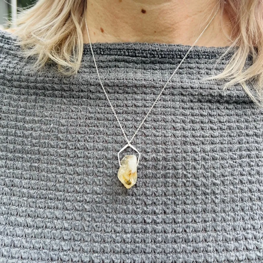 Pentagonal Necklace with Healing Gemstones in Sterling Silver or 14K Gold Filled