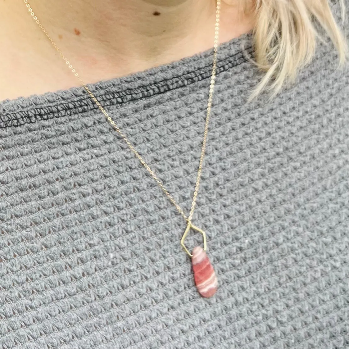 Pentagonal Necklace with Healing Gemstones in Sterling Silver or 14K Gold Filled