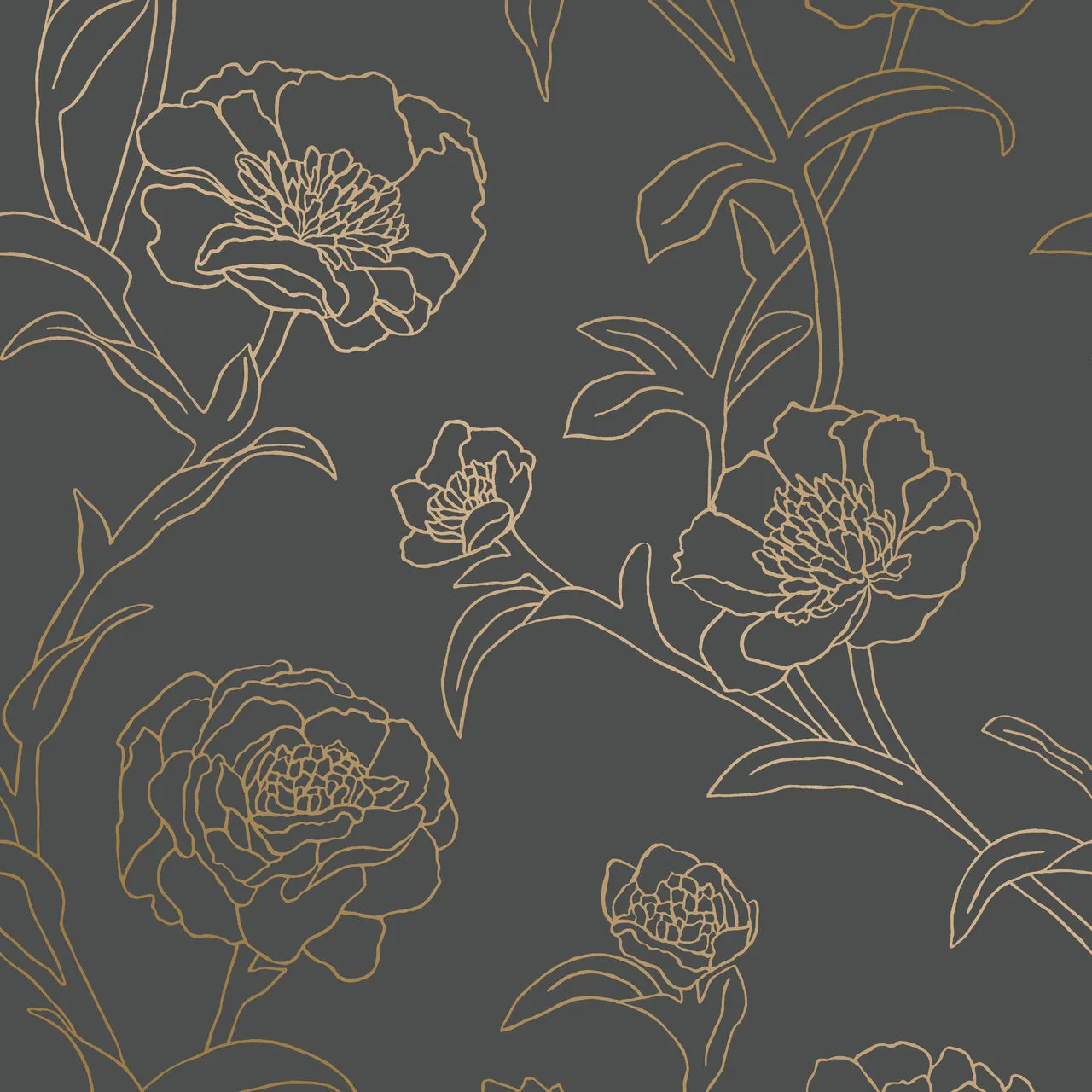 Peonies Noir Self-Adhesive PE508 Wallpaper