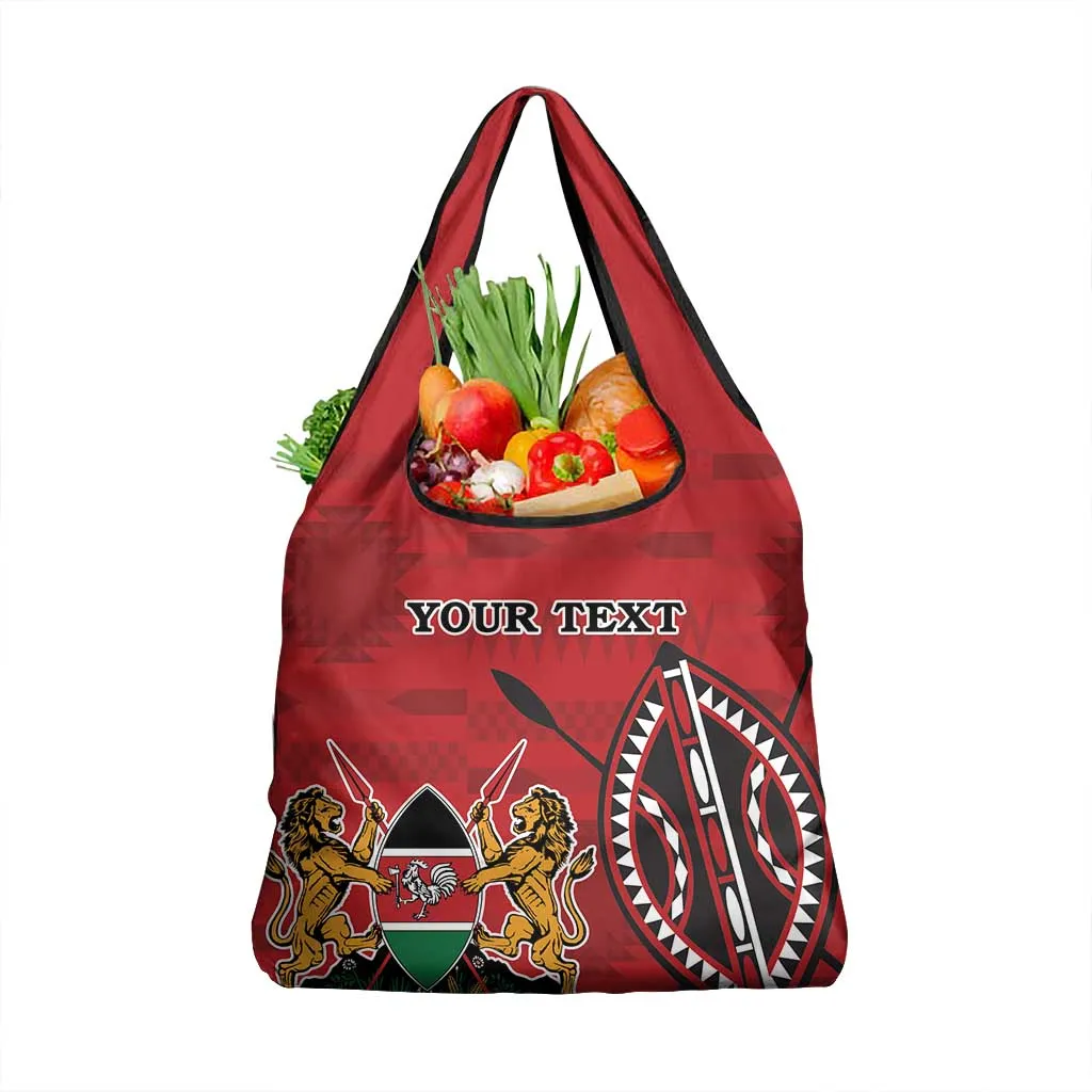 Personalized Afro Kenya Coat Of Arms Grocery Bag Ethnic Seamless Pattern LT18