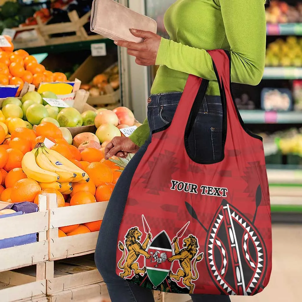 Personalized Afro Kenya Coat Of Arms Grocery Bag Ethnic Seamless Pattern LT18